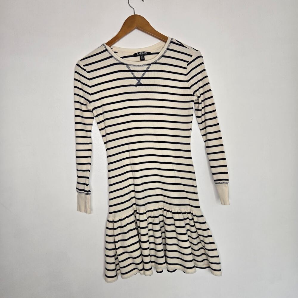Lauren Ralph Lauren Women Drop Waist Dress Waffle Knit Preppy Fall Striped Small - Picture 9 of 13